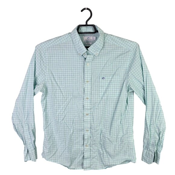 Mens Southern Tide Trim Fit Green Blue Plaid Shirt Long Sleeve Button Up Size L - Picture 1 of 7